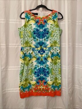 Nine West Multicolor Floral Print Mini Dress with Coral Hem